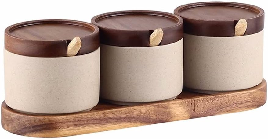 Japanese-Style Ceramic Spice Jars - Rustic Pottery Seasoning Containers with Lid, Retro Kitchen Salt & Spice Storage Box, Ideal for Home Cooking & Organization