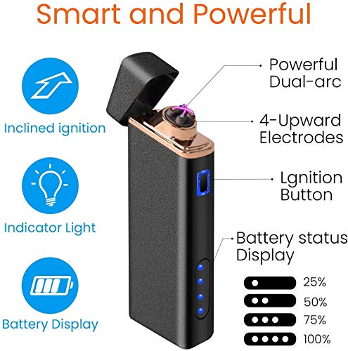 Electric Lighter, Plasma Arc Lighter USB Rechargeable Windproof Flameless Lighter with Battery Indicator for Fire, Cigarette, Pipes - Thumbnail 6
