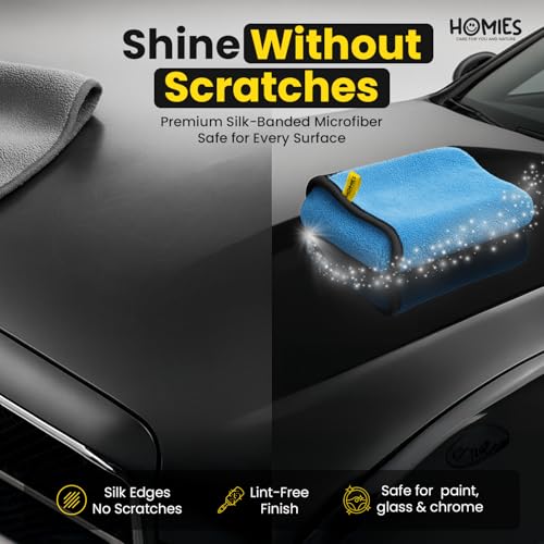 Image of Homies 500 GSM Microfiber Cleaning Cloth for Car, Bike & Home (4 pcs - 40x40 cms) - Super Absorbent, Lint-Free, Scratch-Free Wash, Dry & Detailing Towel- Multi-Color