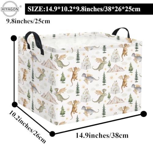 Image of Rectangular Kids Basket Baby Girl Basket Fabric Storage Bin Organizer Box Room Decor(Castle Dinosaur)