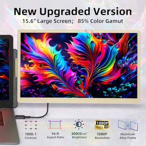Image of ROYY Laptop Screen Extender Double Monitor - 15.6 inch Detachable Portable Computer Monitor, FHD 1080P IPS 235 Degrees Rotation Extra Screen Compatible with Mac Wins Dex Chrome Fits 13-17 inch Laptop