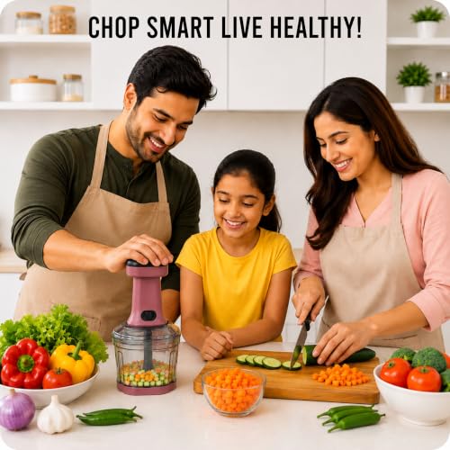 Image of TEKCOOL Food Chopper 800ml, 4 Blade Steel Large Manual Hand-Press Vegetable Chopper Mixer Cutter to Cut Onion, Salad, Tomato, Potato (Dusty Blush)