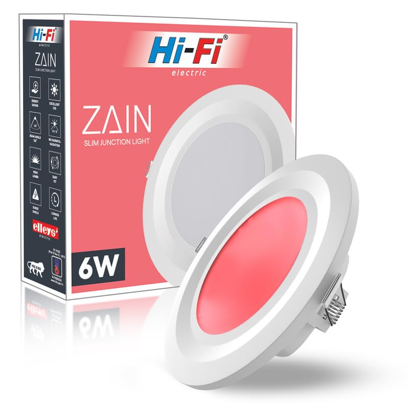 Image of elleys' Zain 6 Watt Junction Box Led Ceiling Light| Cut Out- 75 mm|BIS Certified| Red Color Ceiling Light for Hall,Room,Office | Led Downlighter Colour (Red) Pack of 1
