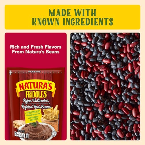 Image of NATURA'S Refried Red Beans, Ready-to-Eat Vegetarian Refried Beans, Frijoles Rojos 26.45 oz Pouch (Pack of 2)