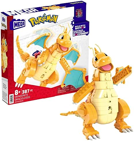 Mega Pokémon, figura akcji, budowanie zabawek dla dzieci, Dragonite z 387 utworami i ruchem skrzydeł, wiek 9+ lat, HKT25