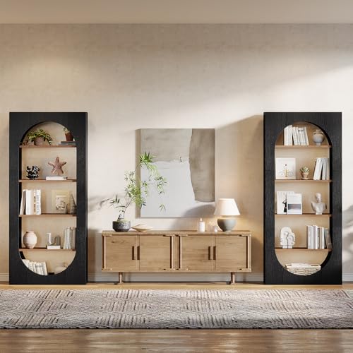 Image of Tribesigns 5-Tier Black Bookshelf, 70.87-Inch Tall Arched Bookcase with Storage, Modern Arch Book Shelf Storage Organizer for Living Room, Home Office