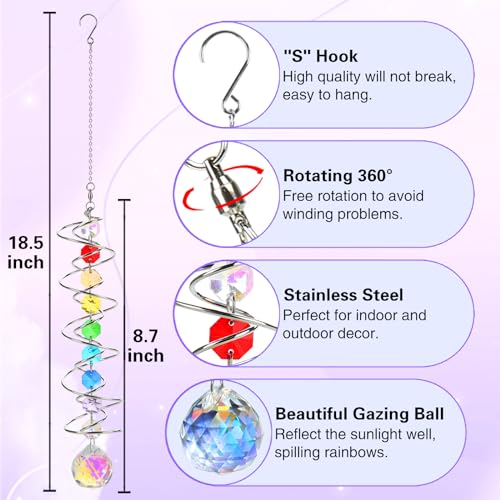 Gwahsa Suncatcher Wind Spinner Gazing Ball Spiral Tail, Crystal Sun Catchers With Seven Chakra Beads Window Hanging For Indoor Home Outdoor Garden Decor Wedding Birthday Party Gifts For Girl Women Mom thumb #1