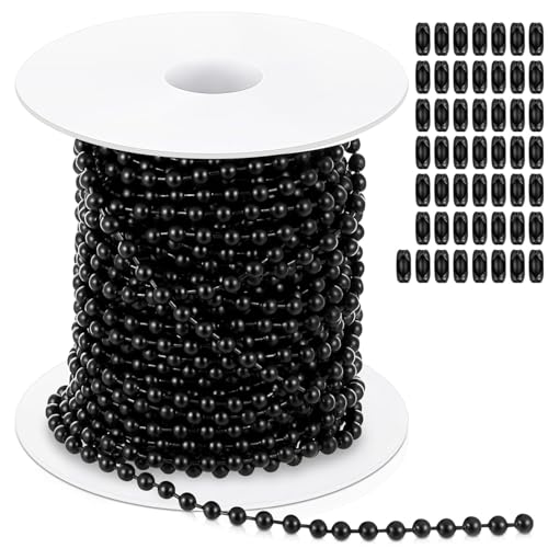 Yaocom 50ft, 3mm Black Ball Beaded Chain with 50 Connectors