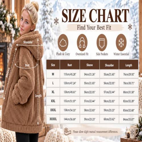 Sherpa Jacket Women Winter Full Zip Fuzzy Fleece Oversized Coats with Hood - image 4