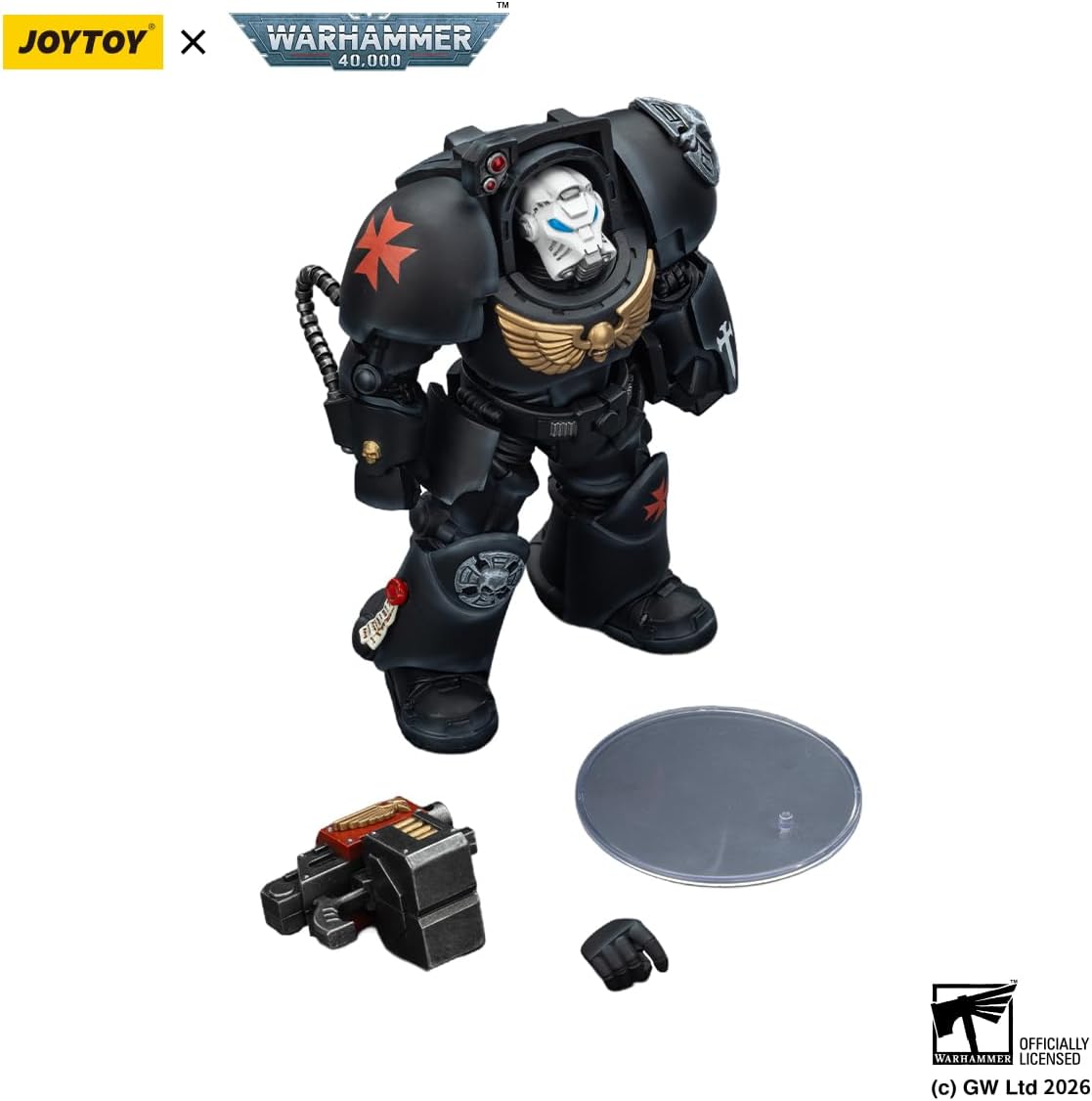 JOYTOY Warhammer 40K Black Templars Terminator 2 with Power Fist and Storm Bolter 1:18 Action Figure Mecha Joy Toy Model Collectible Figurine Ages 15+, Height 5.6 inch