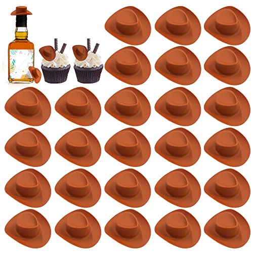 PPXMEEUDC 30PCS Plastic Mini Western Cowboy Cowgirl Hat Cute Miniature Hat for Party Accessories (Brown)
