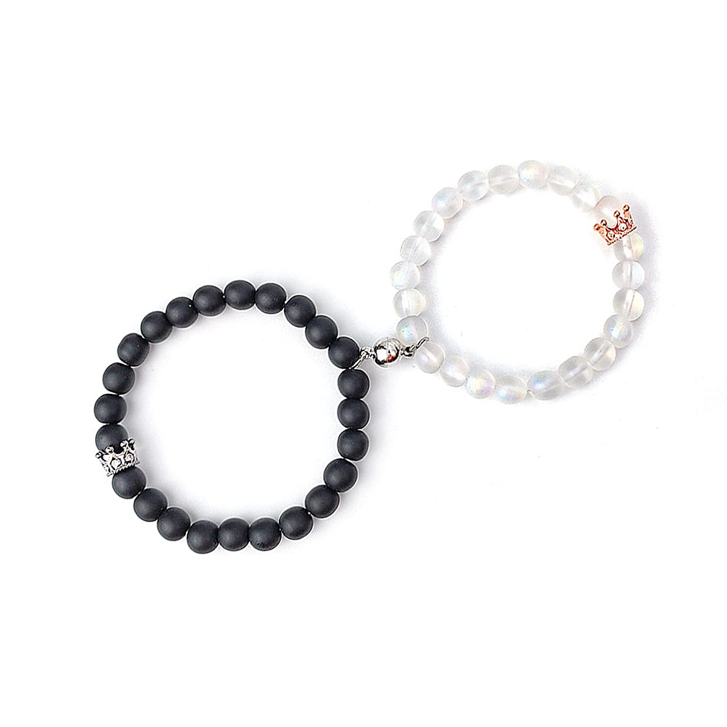 Bracciale Con Calamita A Cuore E Perline Di Cristallo Per Coppie, Uomo E Donna, Regolabile 18 Cm, Leggero, Regalo Per Fidanzati, Anniversario, Amici