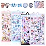 【4枚セット】ぷくぷくシール 3dシール 手帳用 可愛い 立体 Mocasa ぷっくり かわいい ステッカー 手帳 女の子 透明 台紙 用 泡ステッカー ジュエル風