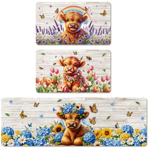 Riletese Highland Cow Kitchen Rugs Set of...