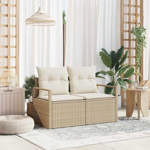 INLIFE Gartensofa mit Kissen Beige 120 x 62 x 69cm Poly-Rattan,Möbel,Gartenmöbel,Gartensitzmöbel,Gartensofas,Beige,16 KG,42006756