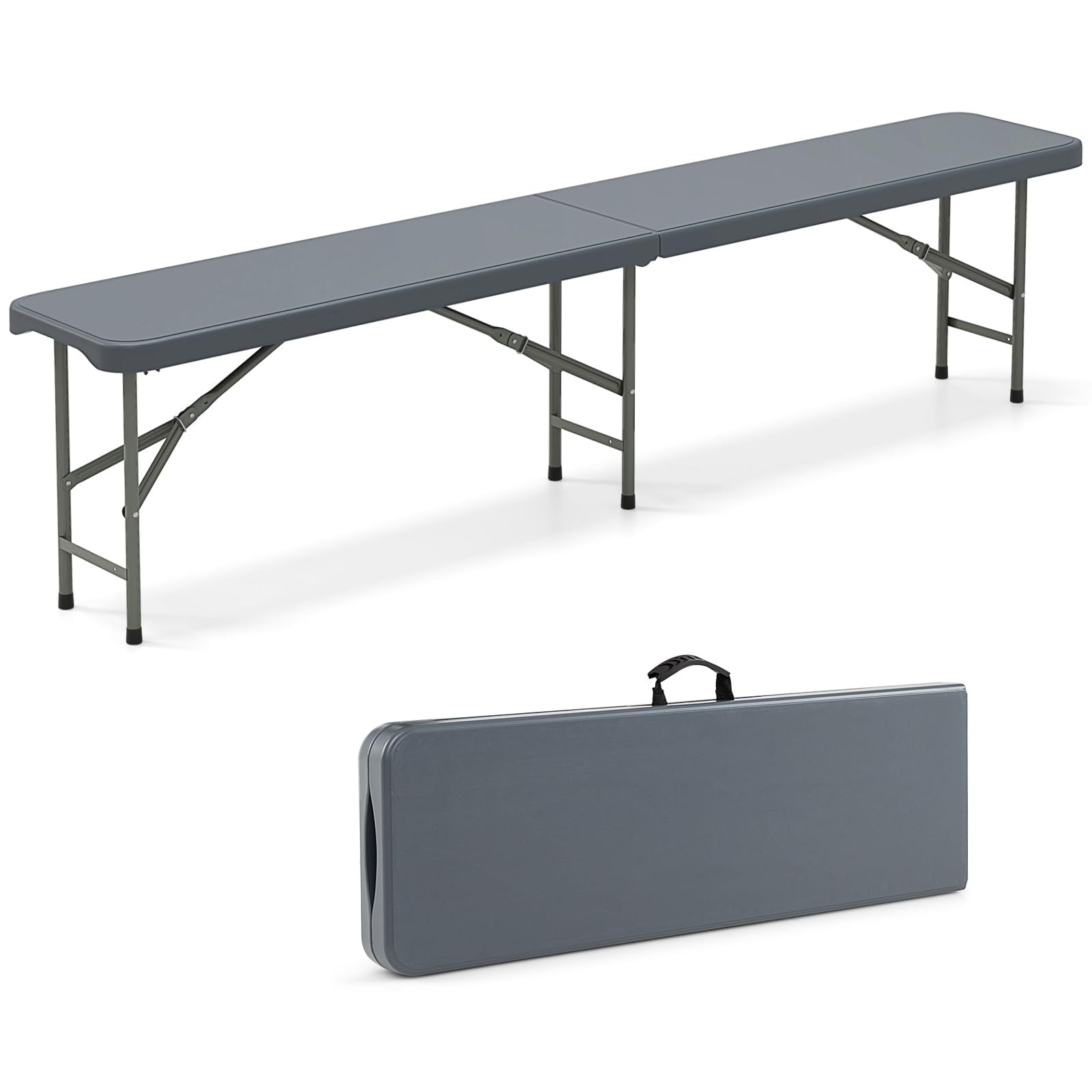 FANTASK Klappbank, Campingbank, Gartenbank aus Kunststoff, Sitzbank mit Tragegriff, 180x30x43cm (Grau)