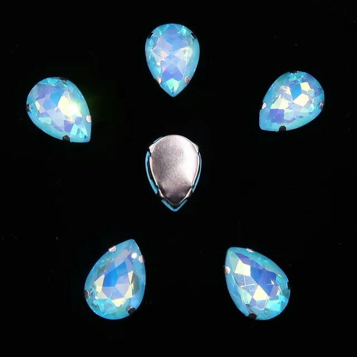 Cyrkonie, Luźne kryształki wodne AB RB ze szkła kryształowego do przyszywania na płasko, wielokolorowe, wiele rozmiarów(A19 Aquamarine Ab,7x10mm 50pcs)