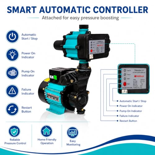 Image of Havells 0.5hp Pressure Booster Pump for Home Upto 2-3 Bathroom and Kitchen I 0.5hp with Automatic Pump Controller IWater Pump 0.5hp I 12 Months Warranty