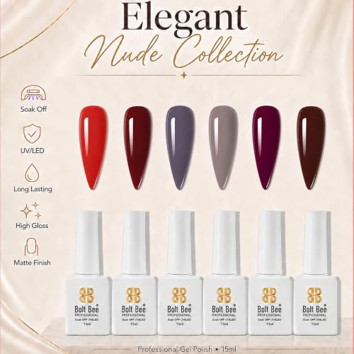 Image of Bolt Bee Gel Polish Kit, 6 Colors Light Soft Sakura White Nude Spring Soak off Nail Art Design Manicure Kit at Home (06)