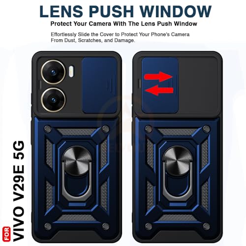 Image of Armor Bumper Back Cover Case for Vivo V29E 5G | Rotating Camera Cover, Ring Holder & Kickstand | Heavy Duty & 360 Degree Protection Vivo V29E 5G Back Cover (Blue)