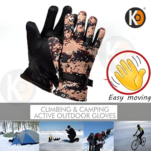 Image of K D Full Finger Winter Gloves for Men & Women with Fur Inside | Warm, Windproof, Waterproof, Scratch-Proof Thermal Gloves | Ideal for Biking, Riding & Cold Weather (Gloves Brown)