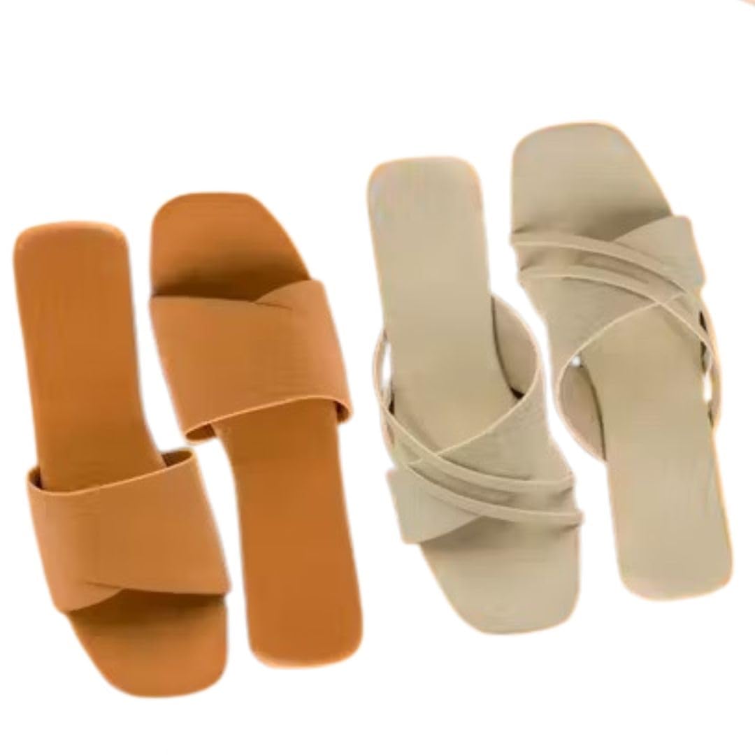 Women’s Combo Flat Sandals Beige & Tan Slip-On EVA Flats for Casual Wear (Pack Of 2)-image-6
