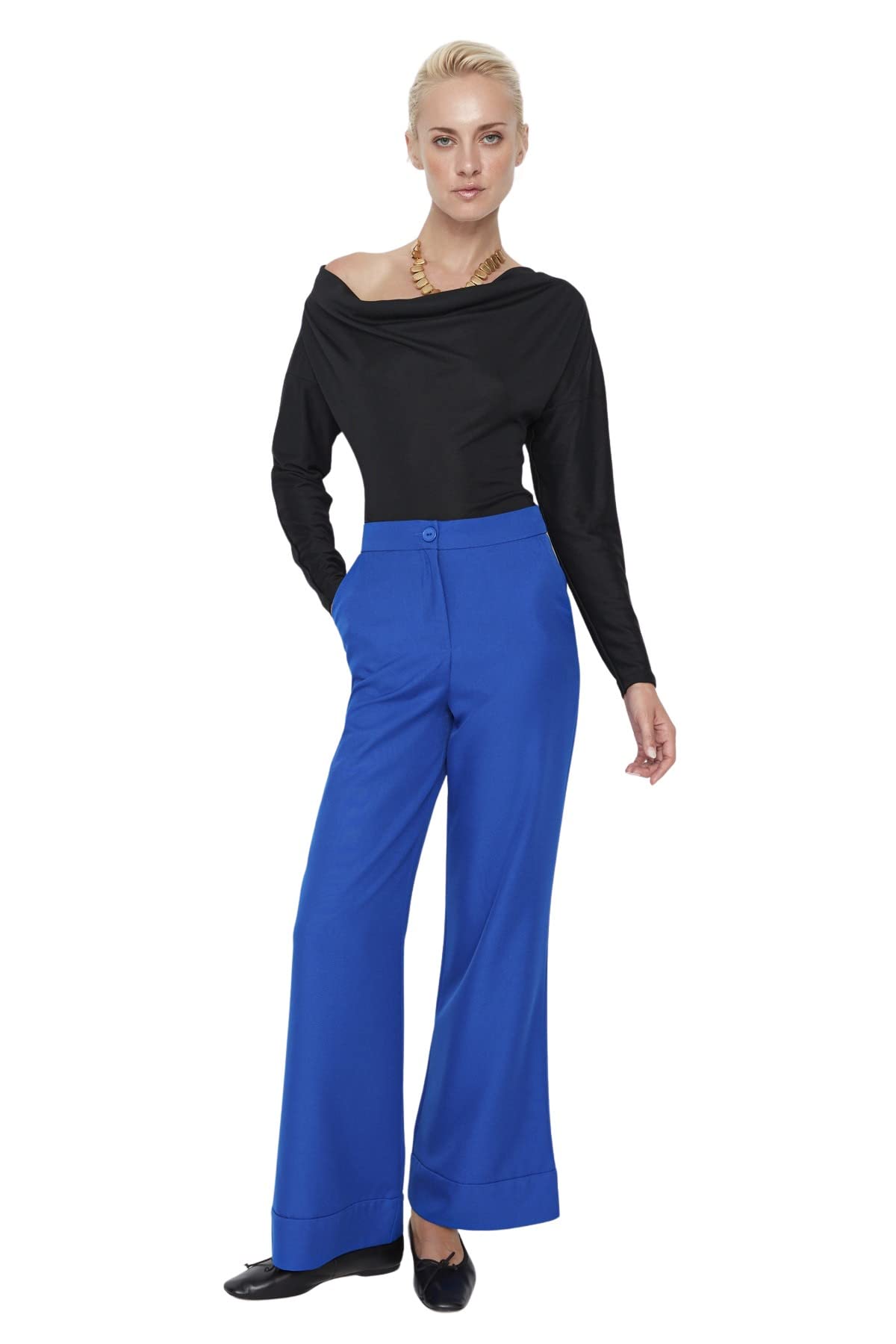 Trendyol Women Normal Waist Wide Leg Wide Leg Trousers Royal Blue