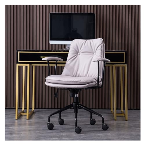 Silla de oficina ergonómica con soporte lumbar ajustable, piel sintética, elegante silla de escritorio con base de metal y reposabrazos acolchados para uso en casa, oficina, juegos y tocador