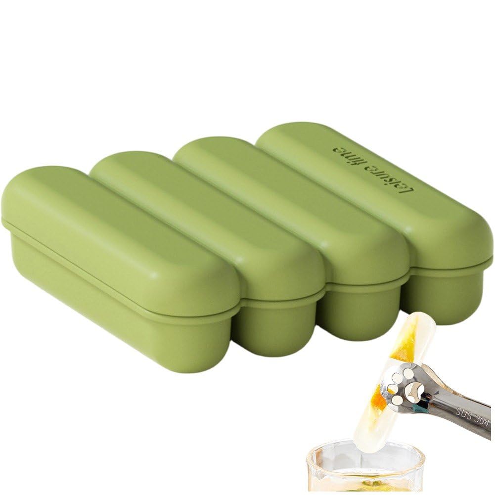 Baokuan Ice Cube Molds Set, Silicone Freezer Tray with Lid, 4-compartment Long Ice Stick Tray, Reusable Easy Release Soup Freezer Molds