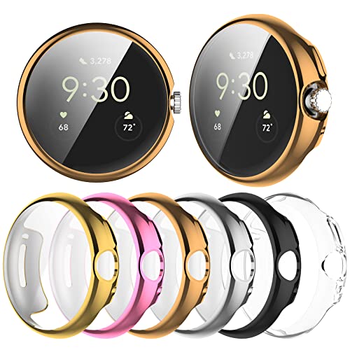 Wugongyan Screen Protector Case Compatible with Google Pixel Watch Soft TPU Plated Slim Full Protective Cover Accessories for Pixel Smartwatch (6-Pack, Google Pixel)
