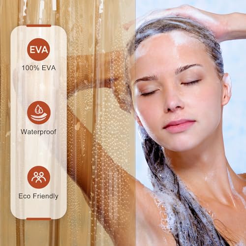 Image of AmazerBath Shower Curtain Liner, EVA Clear Orange-Brown Heavy Duty Shower Curtain and Liner 2-in-1, 72x72 Luxury Plastic Weighted Bathroom Shower Liner, 12 Rustproof Grommets & 3 Heavyweight Stones