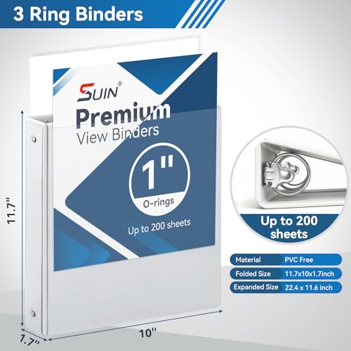 SUIN 3 Ring Binder Bulk 36 Packs -Premium 1'' Binders with Roung Ring Binder, Large 200 Sheet Capacity, Fit 8.5" x 11" US Letter Size Paper, White (1'' White - 36 Packs) by SUIN - Image 2