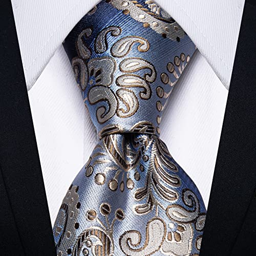 Image of DiBanGu Mens Paisley Tie Set Silk Woven Jacquard Necktie and Pocket Square Cufflinks Gift Set for Wedding Bussiness