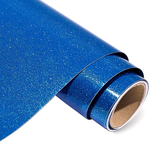 AHIJOY Glitter Permanent Vinyl Blue Sparkle Adhesive Vinyl 12