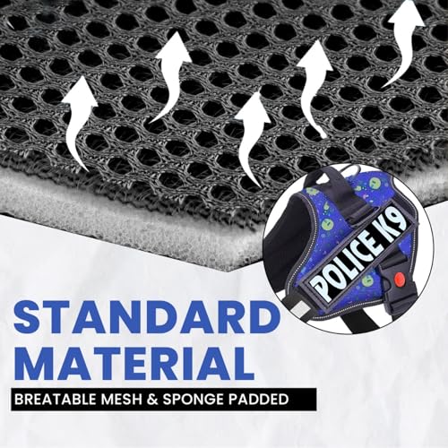 Image of Berlin's Police K9 Dog Harness with Leash, Dog Vest with Handle, Reflective Adjustable No-Pull Harness for Dogs Heavy Duty Nylon, for Training, Patrol, Hiking (Printed Blue, Large (21-35Kg))