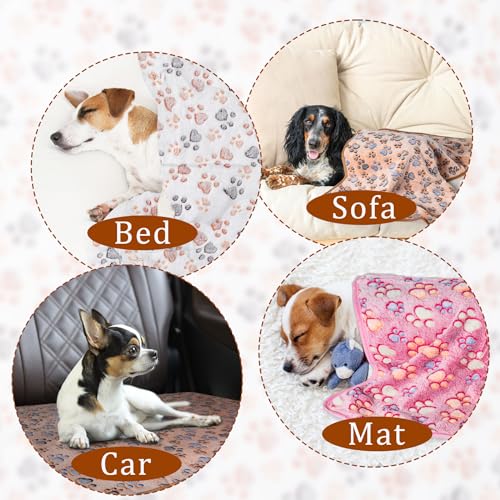 1 Pack 3 Blankets Super Soft Fluffy Premium Fleece Pet Blanket Flannel Paw Printed Throw for Dog Puppy Cat (Small 23x16'', Brown, Pink, White) - Image 5