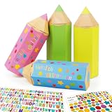COMOOKA Kleine Schultüte Mädchen Pastell - 12 Stück Mini Zuckertüten in Buntstift Form - Geschwister Schultüte Bastelset mit Buchstaben Sticker - Geschenkverpackung zur Einschulung (20x7.5cm)
