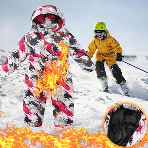 Kids Winter Print Overalls Ski Suits Boys Girls Water-proof Hooded Snowboard Jumpsuits Toddler Girl Snow Outfit Size 82