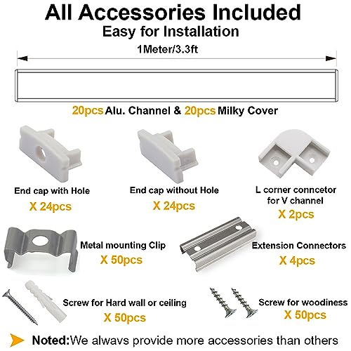 Hunhun CH-01-20 20-Pack 3.3Ft/1Meter U Shape Led Aluminum Channel System thumb #1