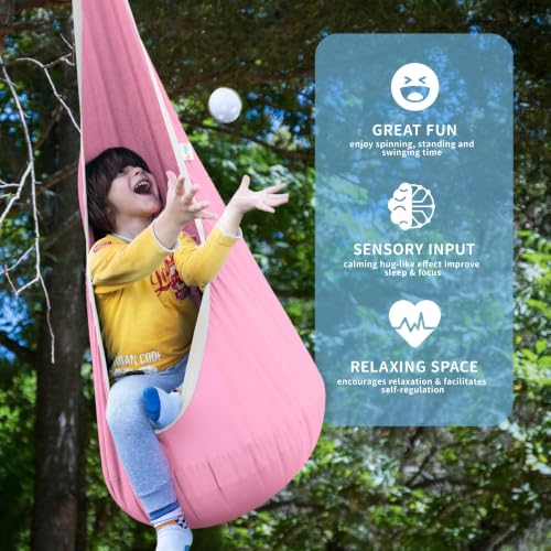 Image of OUTREE Kids Pod Swing Seat, Cotton Child Hammock Swing Chair,Sensory Swing for Indoor and Outdoor Use, Pink