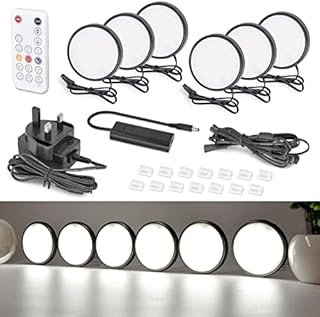 WOBANE Under Cabinet LED Lighting kit, Dimmable LED Puck Lights,Bookcase Lights with Remote Control, Display Lights for Cabinets,Cupboard,Kitchen,Book Shelf,Showcase,Timing,4pack,2700K Warm White