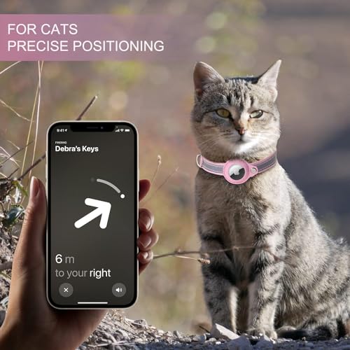 MouyouGlow Airtag Cat Collar,Leather Cat Airtag Collar with AirTag Holder Compatible with Apple Airtag,Breakaway Reflective Collar for Kitten Puppy (XS) Pink - Image 3