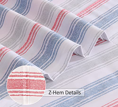 RUVANTI 100% Cotton Split King Sheets Sets for Adjustable Bed, 5 PCs, Soft & Breathable Percale Weave Bedding, Deep Pocket 16", Hotel Standard, Crisp Cool Feel & Durable, Striped Sheet, Times