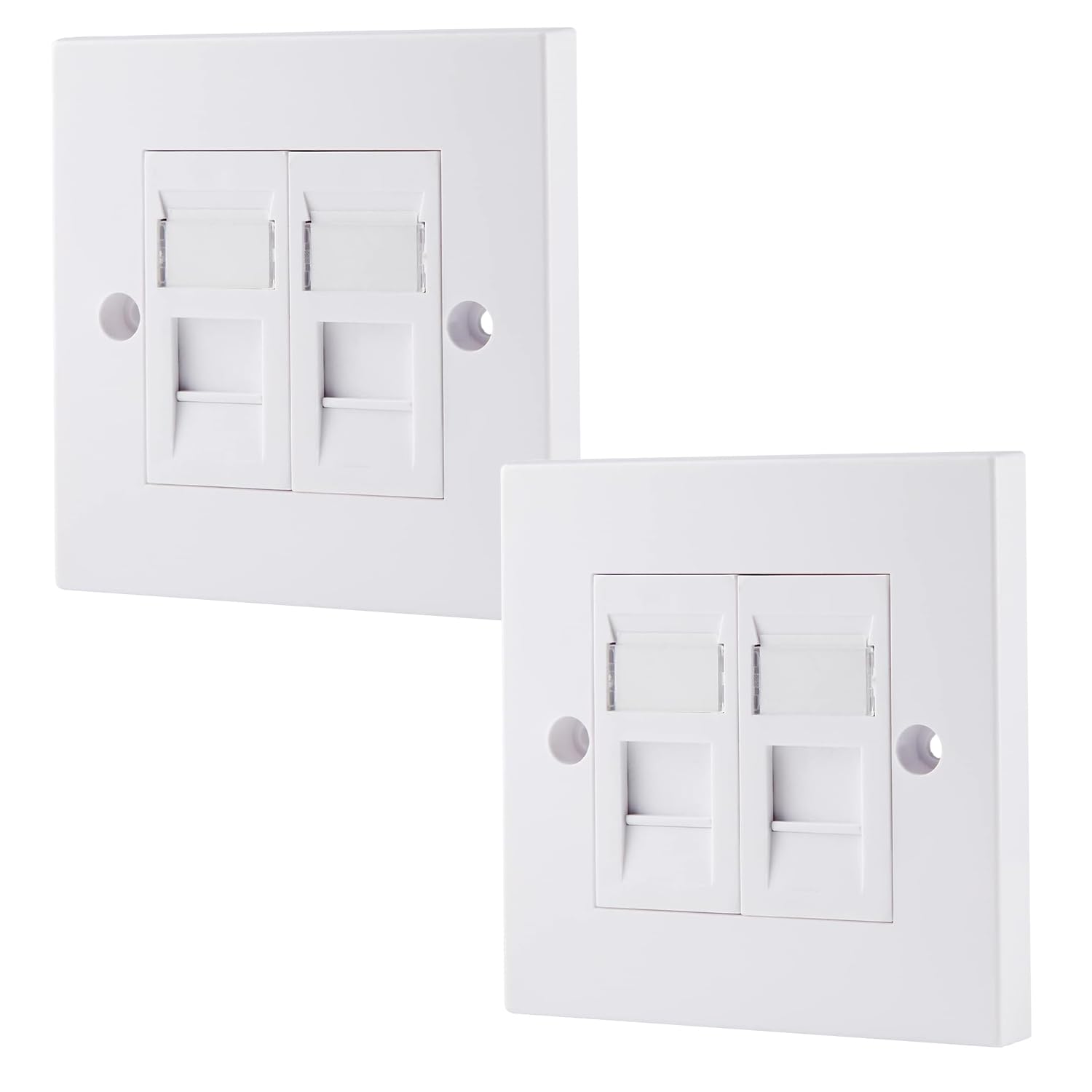 rhinocables CAT6A Ethernet Faceplate Single 1-Port/Double 2-Way RJ45 Socket Wall Plate for Ethernet Cable Networking (2, 2 Port)
