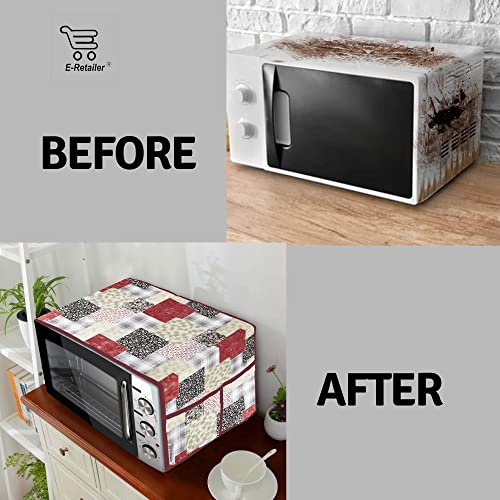 Image of PVC Waterproof 3-Layered Microwave Oven Top Cover With 4 Utility Pockets Suitable for Upto 30 Liter (Color- Multi, Size-36x14 Inches)