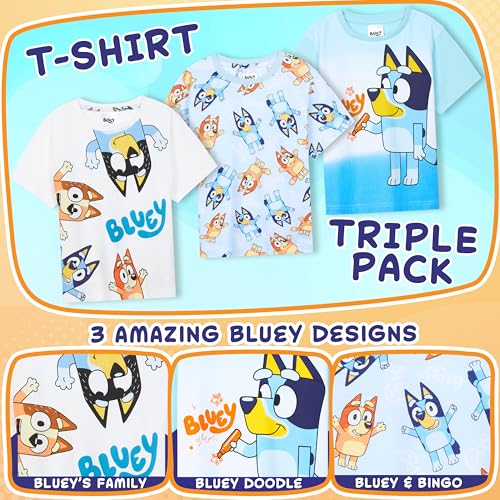Get Trend Bluey T Shirt for Boys Pack of 3 Summer T Shirt Soft Breathable Bingo Toddler Clothes Short Sleeve Cotton Tops Kids Gifts (2-3 Years, Multi)4