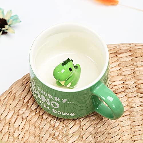 Dinosaurier Keramik Tasse Lustig Personalisiert, Kawaii Süße Coole Sachen Kaffeebecher Cappuccino Lustige Tassen Personalisierte Dankeschön Beste Freundin Geschenke für Frauen, Männer, Mädchen