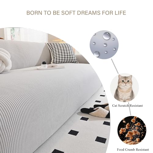 Housse de canapé extensible beige 3 places lavable en machine pour modulable - 5