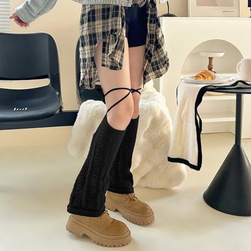 Image of YELAIVP Kawaii Leg Warmers Y2K Knit Lace up Leg Warmers Cute Japanese Harajuku Lolita Leg Warmer for Women Girls