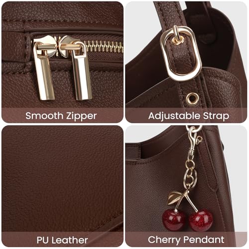 Bolso tote de cuero marrón para mujer miniatura 4
